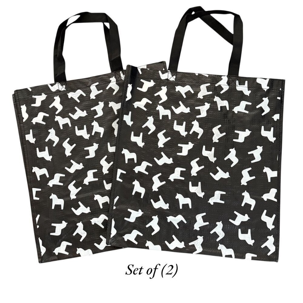 IKEA HASTHAGE Bag, Black & White Shopping Bag  15x6x16 ½ " (Set of 2)
